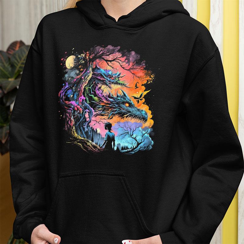 μαύρο hoodie Πολύχρωμος δράκος