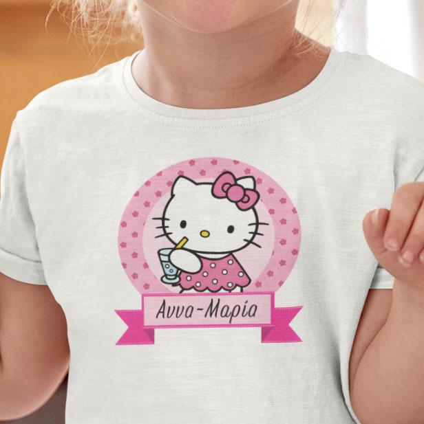 παιδικό t-shirt λευκό Kitty και το όνομα του παιδιού