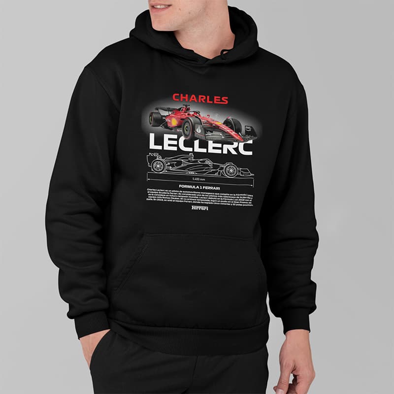 μαύρο hoodie με στάμπα Formula 1 Charles Leclerc