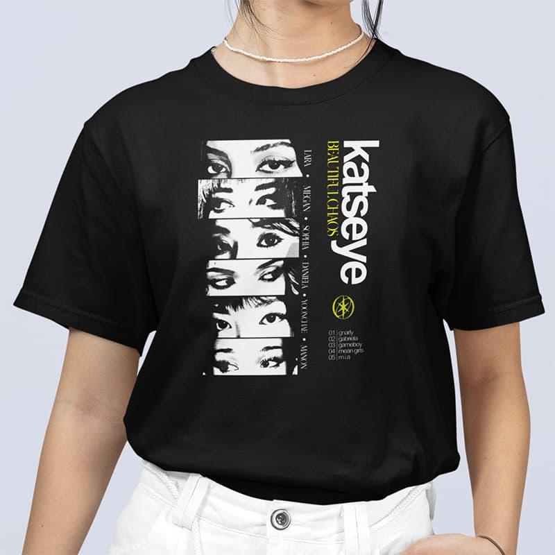 Μαύρο παιδικό t-shirt με στάμπα Katseye Beautiful chaos