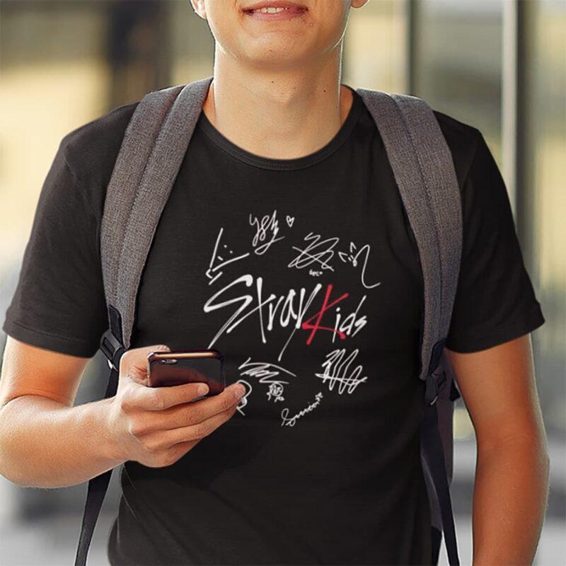 Μαύρο παιδικό t-shirt με στάμπα Stray kids Signatures