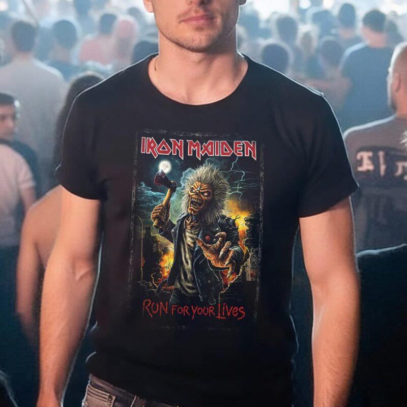 Μαύρο unisex t-shirt Iron Maiden Run for your lives