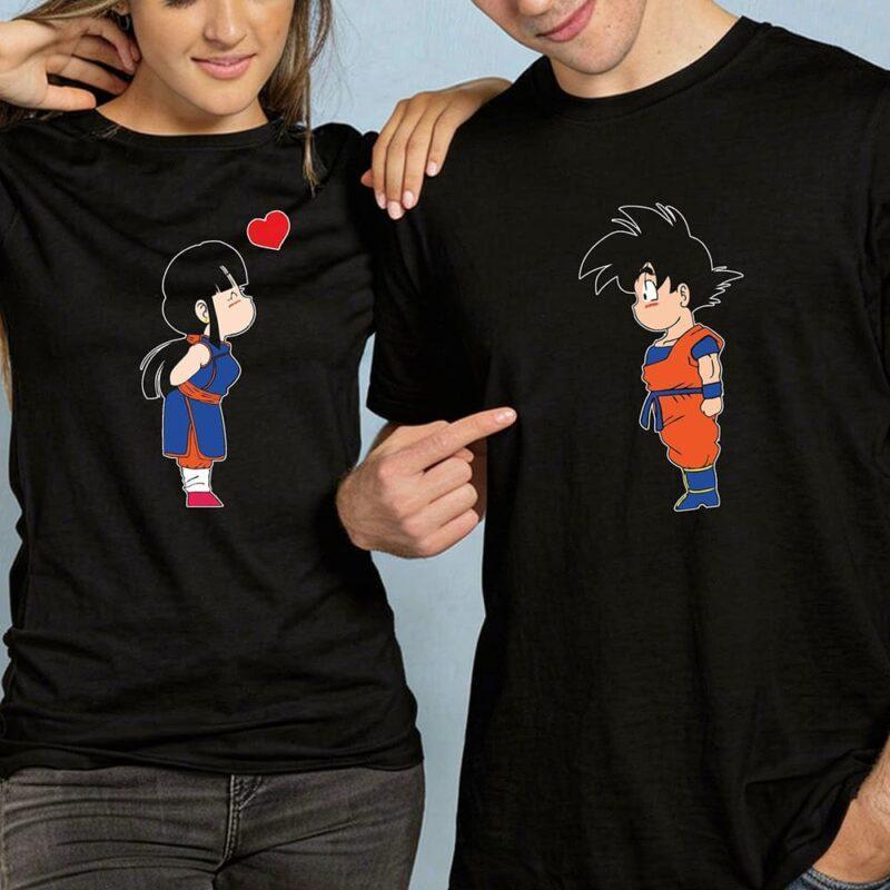 Μαύρο Σετ T-shirt για ζευγάρια με στάμπα ''κορίτσι να στέλνει φιλί καρδιά σε αγόρι''