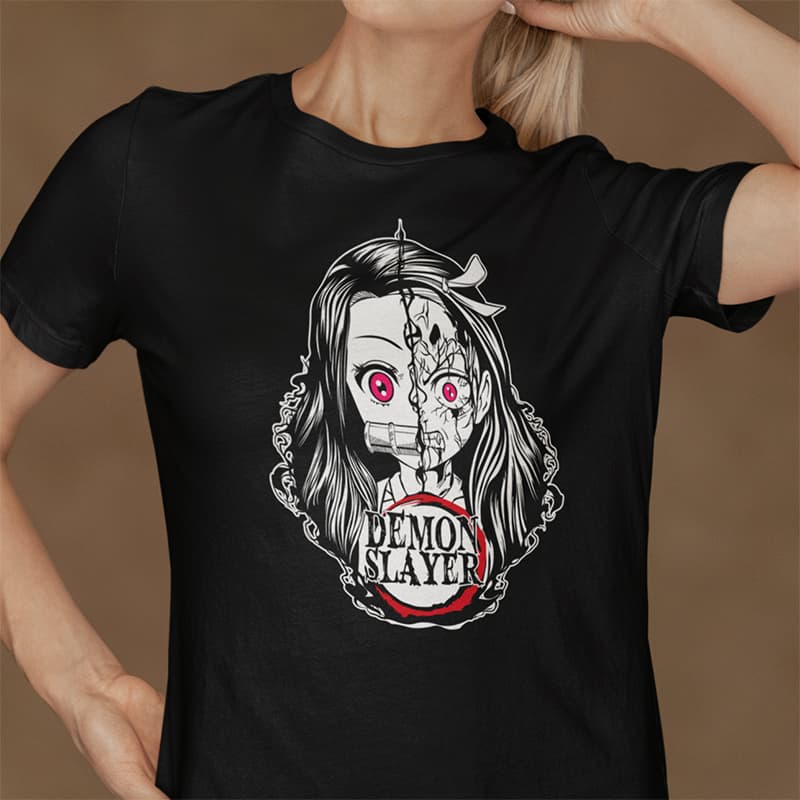 Μαύρο unisex t-shirt με στάμπα Demon Slayer - Nezuko Kamado