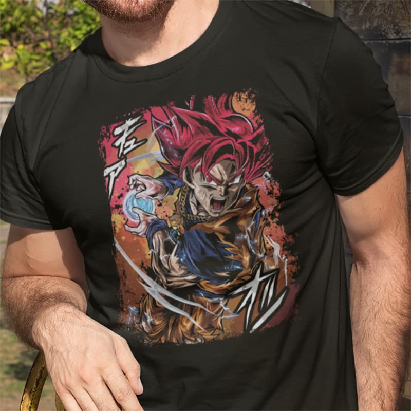Μαύρο unisex t-shirt με στάμπα Dragon Ball Super "Goku Super Saiyan God"