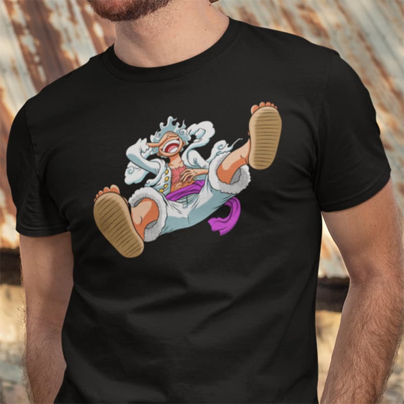 Μαύρο unisex t-shirt με στάμπα One piece - Luffy ''gear5''