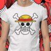 Λευκό unisex t-shirt με στάμπα One Piece Straw Hat Pirates
